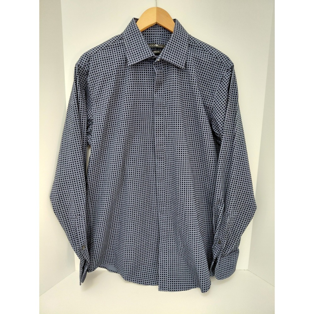 Sean John Mens Tailored Fit Button‎ Up Dress Shirt Size 16 (34/35) Blue / Black